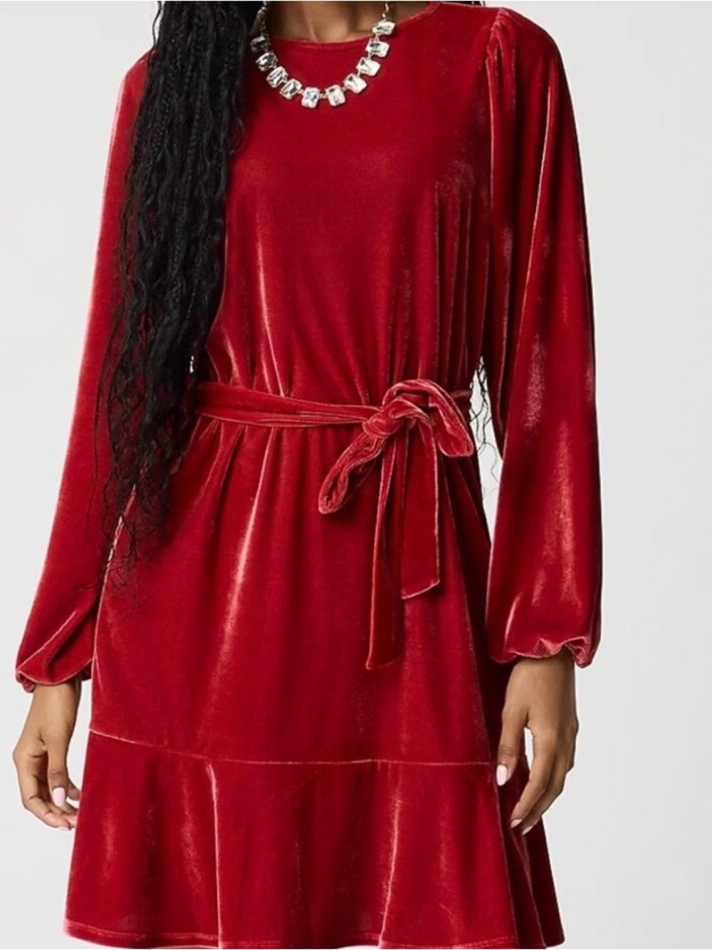 J Crew Red Velvet Tie-Waist Mini Dress